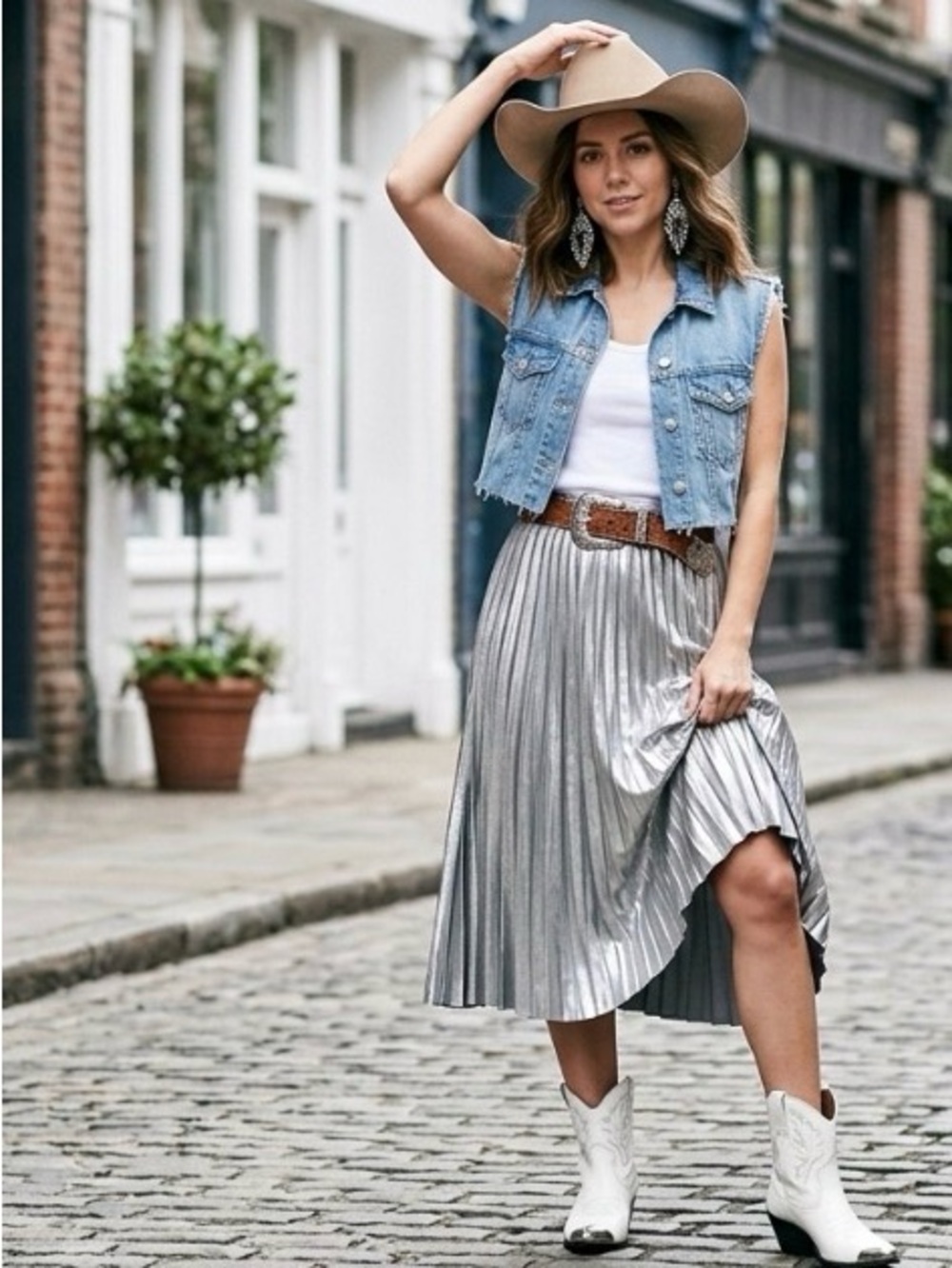 CMA FEST 👀! Western vibe-Allegra K Metallic Pleated Midi Skirt - NWOT-Medium